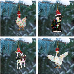 Groothandel 2022 Kerstdecoraties Acryl Dubbele kanten Druk hangers Santa Claus Tree Pendant 5x8cm Cat Cow Sheep Shape Home Party Gifts For Family Friends A12