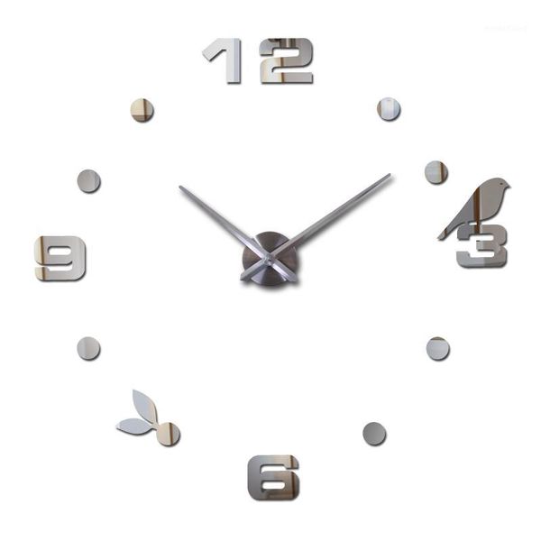 Vente en gros - 2022 Horloge Montre Horloges Grands Stickers muraux Décoration de la maison Salon 3D DIY Acrylique Miroir Horloge Gratuit