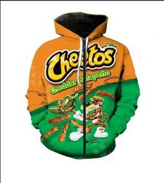 Venta al por mayor--2022 Nuevos Cheetos Impresión 3D Mujeres Sudadera de manga larga Sudaderas con capucha Cremallera suelta de gran tamaño Streetwear Casual 2022 Otoño Primavera @ 88