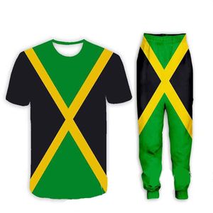 Groothandel - 2022 Nieuwe Mode Jamaica Vlag Embleem 3D All Overdruk Trainingspakken T-shirt + Joggers Broek Pak Dames Mannen @ 05