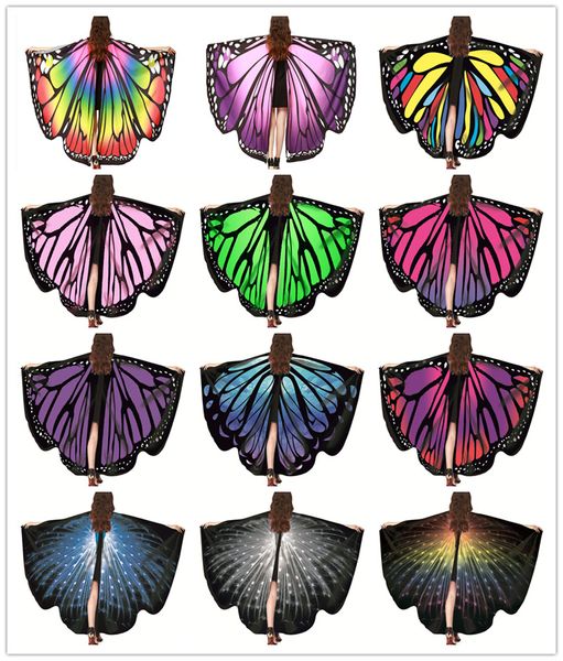 wholesale 2022 nouveau style coloré papillon ailes Pashmina filles tissu nymphe Pixie Poncho écharpe dames Halloween fée Costumes accessoire châle