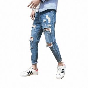 wholesale 2022 Printemps Automne Ripped Big Hole Denim Jeans Hommes Adolescents Slim Coréen Hommes Adolescents Gratté Mendiant Pantalon Hommes Mince C7dx #