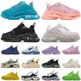 Venta al por mayor 2022 Triple S Designer Shoes Clear Sole Neon Green Purple Black Ivory Blue Beige Crystal Bottom Luxurys Designers Platform Sneakers Entrenadores Deportes