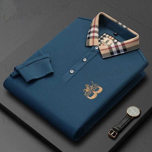 Vente en gros 2023 Polos d'automne et d'hiver Polos 100% coton Polo TEE à manches longues brodées Business d'automne Businet décontracté Fashion Top Soft M-4XL A8618 # T230811