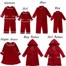 Groothandel 2023 Baby Kids jongens en meisjes broer of zus pyjama's familie bijpassende pyjama's kinderen Red Christmas Velvet PJS