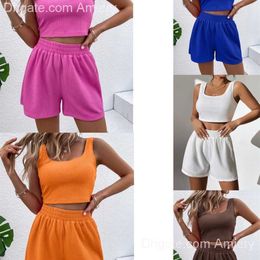 En gros 2023 femmes vêtements d'été Tracksuiits en deux pièces ensembles de coton décontracté en coton en coton en coton de couleur solide et de vêtements courts courts sets courts