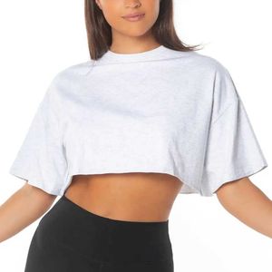 T-shirt à manches courtes et col rond pour femme, haut court, en coton, sur mesure, blanc, décontracté, nouveau Design, vente en gros, 2024 Oem