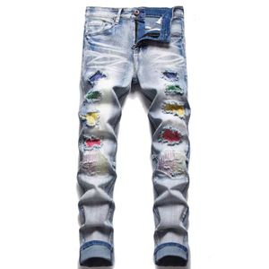 Groothandel 2029 Herenjeans Designer Jeans Distressed gescheurde Biker Slim Fit Motorcycle Denim voor Men's Fashion Jean Mans Pants Pour Hommes #822