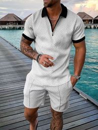 Groothandel 2035 van nieuwe modellen heren shorts tracksuits mannelijke zomer casual print ritssluiting afslaan kraag blouse shirt pakken met korte mouwen voor mannen voor mannen