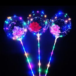 Groothandel 20 inch Clear Party Decoration Luminous Led Bobo -ballonnen met 70 cm stok bruiloftsfeestdecoraties Ballon