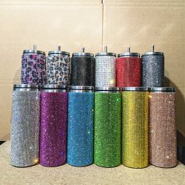 Groothandel 20oz diamant rechte tuimelaars roestvrijstalen waterflessen kleurrijke glinsterende drinkbekers dubbele wand geïsoleerde tuimelaars 0427