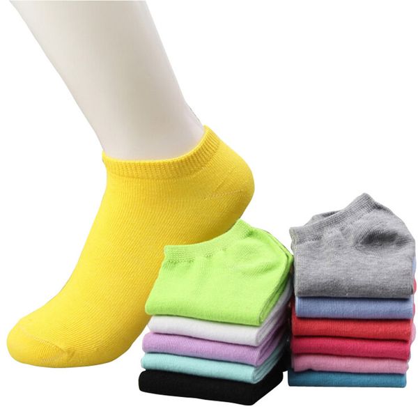 Gros-20pcs = 10 paires / lot femmes coton chaussettes été mignon bonbon couleur bateau chaussettes cheville chaussettes pour femme chaussette fine pantoufles s04