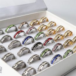 Venta al por mayor 20 unids/lote 3 anillos de acero inoxidable con diamantes de imitación para Mujeres Hombres moda boda compromiso joyería fiesta regalos