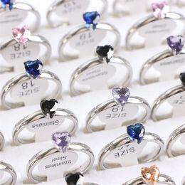 En gros 20 pièces/lot mode coloré coeur cristal en acier inoxydable anneaux bijoux pour femmes or argent plaqué cadeau de fête de mariage 240220