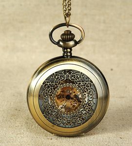 Ventana para hombres al por mayor Ventana de tungsteno de acero Hollow Mechanical Watches Mechanical Bronze Pocket Watch