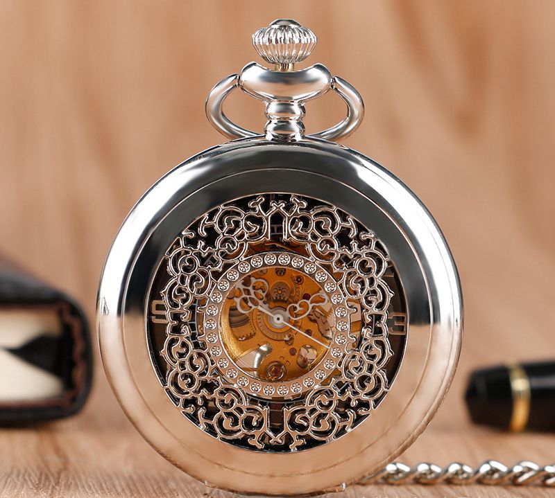 Перспективная перспективная вольфрамовая стальные полые механические часы Механические карманные часы