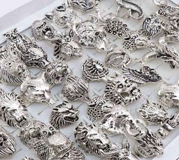 En gros 20 pcs/Lots mélange hibou Dragon loup éléphant tigre Etc Style Animal Antique Vintage bijoux anneaux pour hommes femmes 2201133749162