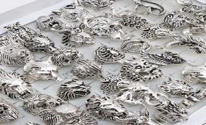 Al por mayor 20pcs/lotes mix búho dragon lobo elefante tigre, etc. anillos de joyería antiguos de estilo animal para hombres 2106239666898