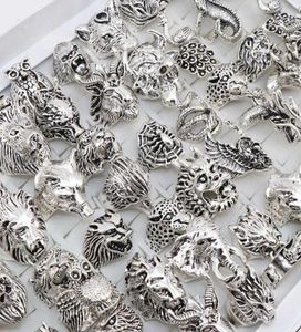 En gros 20pcs / lots mélange hibou Dragon Wolf Elephant Tiger etc Style Animal Anneaux Bijoux vintage Anneaux pour hommes Femmes 2106235346766