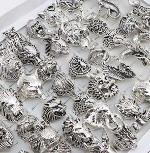 En gros 20pcs / lots mélange hibou Dragon Wolf Elephant Tiger etc Style Animal Anneaux Bijoux vintage Bijouts pour hommes Femmes 2106239965830