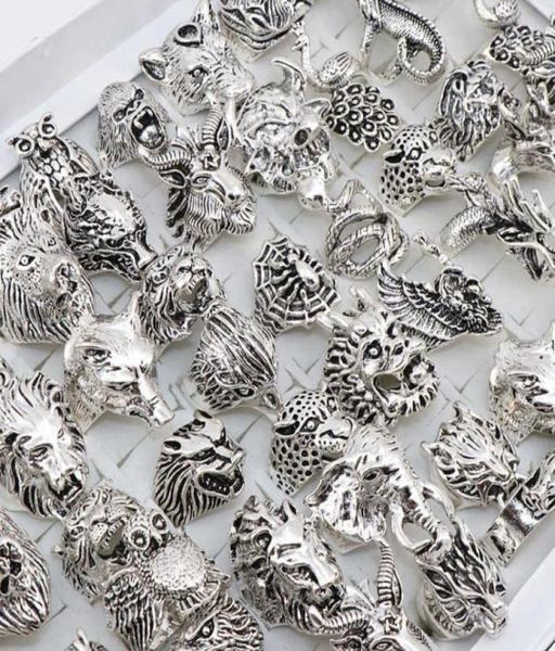 En gros 20pcs / lots mélange hibou Dragon Wolf Elephant Tiger etc Style Animal Anneaux Bijoux vintage Anneaux pour hommes Femmes 2106236328953