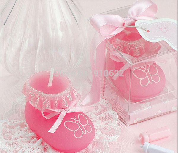 Venta al por mayor- 20pcs Pink Baby Sock Shoe Candle para el banquete de boda Baby Shower Birthday Souvenirs Gifts Favor New Hot