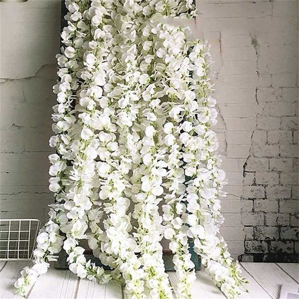 Vente en gros 20pcs / set fleur de glycine artificielle suspendue rotin mariée fleurs guirlande décorations de noël pour la maison jardin el 211122