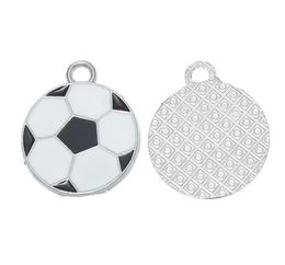 Groothandel - 20pcs Silver Tone Emaille Voetbal Voetbal Sport Charm Hangers 24x19mm (1 "x6 / 8") (B20468)