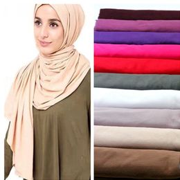 Vente en gros - 21 couleurs coton hiajb châle grande taille écharpe de couleur unie musulman hijab casquette jersey mouchoir