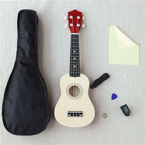 Venta al por mayor 21 pulgadas Beauty Uicker Ukelele principiante Ukelele Soprano Estuche Sintonizador Cuerda musical Viaje Guitarra hawaiana Instrumentos musicales