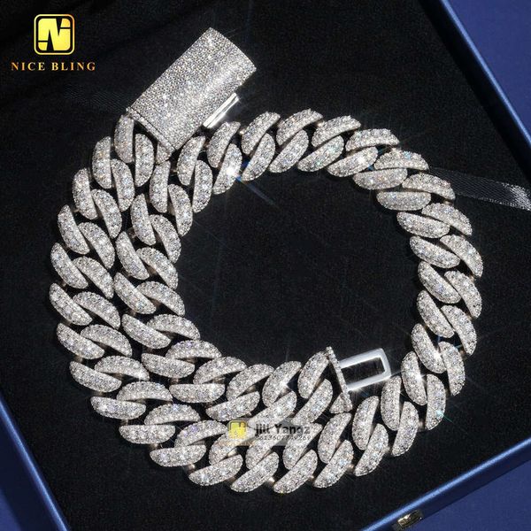 Venta al por mayor, cadena gruesa de 23mm, cadena de eslabones cubanos de plata esterlina chapada en oro, collar de circonia cúbica para hombres, Cadenas pesadas de Hip Hop Rock