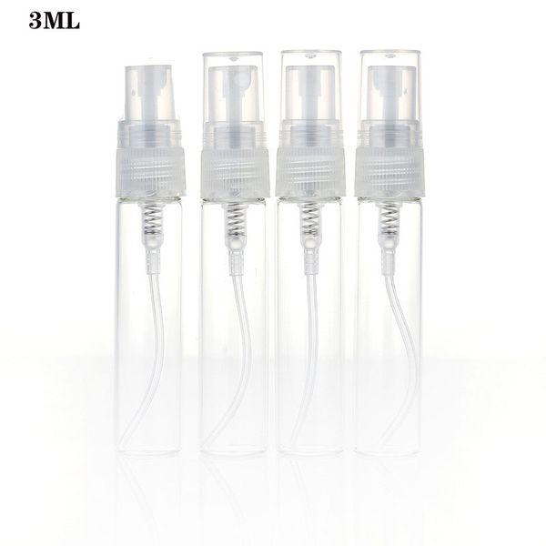 Mini flacon pulvérisateur de brume de 3ml, 2400 pièces/lot, petits flacons vides en verre transparent pour cosmétiques, vente en gros