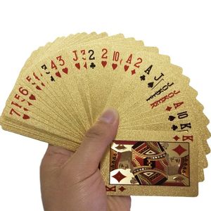 Groothandel-24k Gold Speelkaarten Poker Game Deck Gold Foil Poker Set Plastic Magic Card Waterdichte Kaarten Magic NY086 134 W2