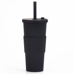 Groothandel 24 oz dubbele wand plastic matte magere tuimelaar met kleurrijke stro water beker koffiekopje cadeau dhl min min