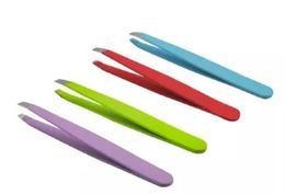 Wholesale-24pcs coloré en acier inoxydable incliné pour ascension de beauté Tweezers outils d'épilation