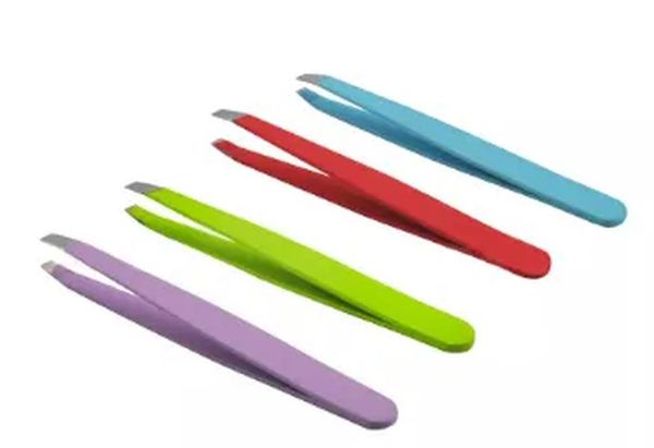 Wholesale-24pcs coloré en acier inoxydable incliné pour ascension de beauté Tweezers outils d'épilation