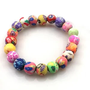 Venta al por mayor 24 unids/lote 8mm pulseras de cuentas de arcilla polimérica para niños pulsera elástica Multicolor