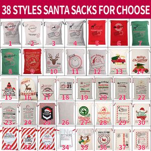 Groothandel 150 stks / partij 38 stijlen Santa Sacks Christmas Gift Tassen Large Santa Bag Trekkoord Canvas Candy Cane Plain Tas