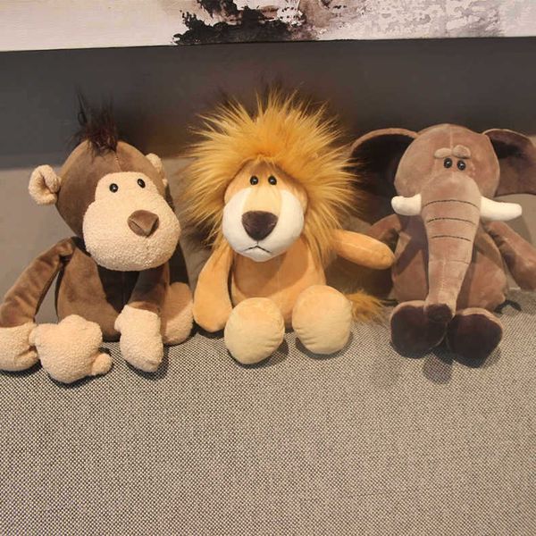 En gros 25 cm animaux de la forêt tigre poupée lion éléphant singe girafe vivre jungle poupées jouets en peluche cadeaux pour enfants