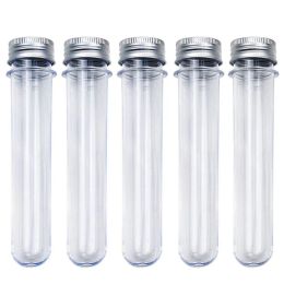 en gros 25pcs 30 ml Excellents tubes à essai transparents en plastique avec bouteilles de capuchon en aluminium fournitures scolaires