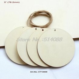 Vente en gros- (25pcs / lot) 76mm Pendentifs de cercle en bois inachevé rustique bois blanc rond avec trou 3 "-ct1202e