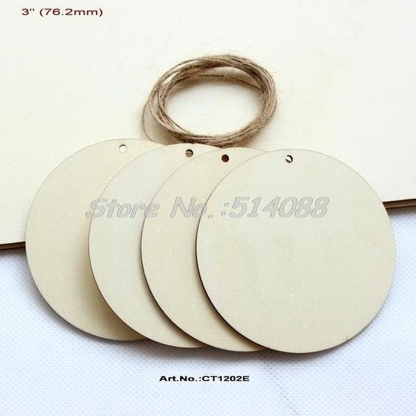 Vente en gros- (25pcs / lot) 76mm Pendentifs de cercle en bois inachevé rustique bois blanc rond avec trou 3 