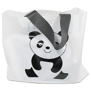 Groothandel 25 stks / partij Afdrukken Panda Carton Wit Winkelen Plastic Zak met Handvat voor Doek Gift Fashion Pouch