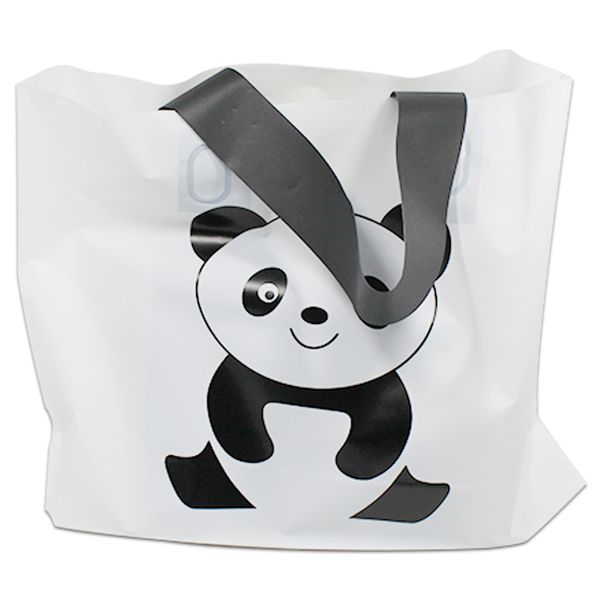 Sac en plastique blanc imprimé Panda, 25 pièces/lot, sac de Shopping avec poignée pour pochette cadeau en tissu, vente en gros