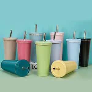 Gobelets colorés en métal de 26 oz en gros avec des bouteilles d'eau en acier inoxydable LidsStraws 750 ml doubles tasses isolées buvant des tasses de lait A12