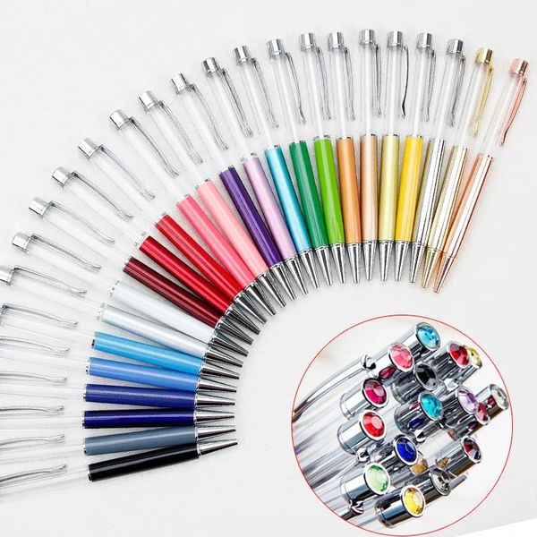 wholesale 27 couleurs nouvelle mise à jour bricolage diamant tube vide stylos à bille en métal auto-remplissage flottant paillettes fleur séchée cristal stylo stylos à bille