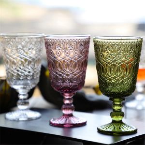 Groothandel 270 ml Europese stijl reliëf gebrandschilderd glas wijn lamp dikke bekers 7 Kleuren Bruiloft decoratie geschenken snelle ZZ