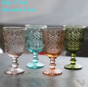 Groothandel! 270 ml Europese stijl reliëf glas in lood wijn lamp dikke bekers 7 Kleuren Bruiloft decoratie geschenken FY5882 0705