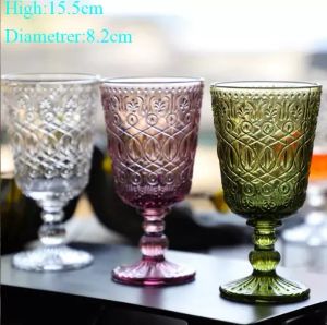 Groothandel! 270 ml Europese stijl reliëf glas-in-lood wijnlamp dikke bekers 7 kleuren Bruiloft decoratie geschenken
