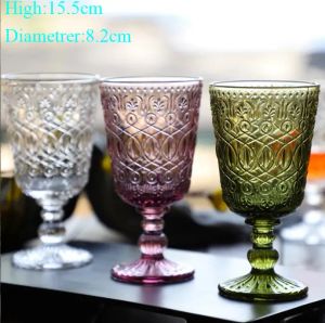Groothandel 270 ml Europese stijl reliëf glas-in-lood wijnlamp dikke bekers 7 kleuren bruiloft decoratie geschenken